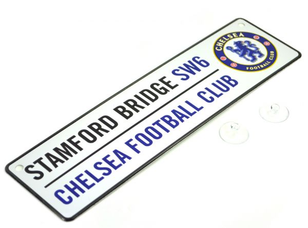 Chelsea kovová značka biela