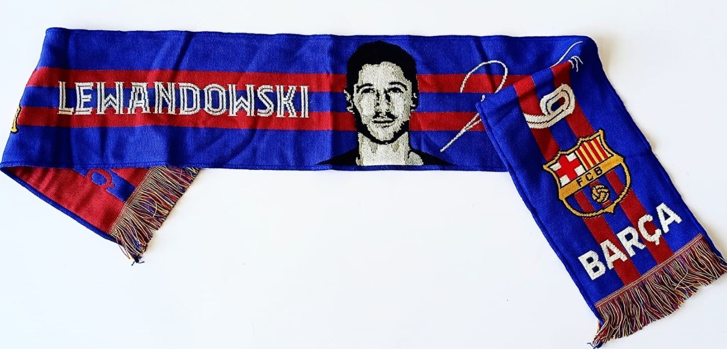 FC Barcelona Robert Lewandowski pletený šál s podpisom