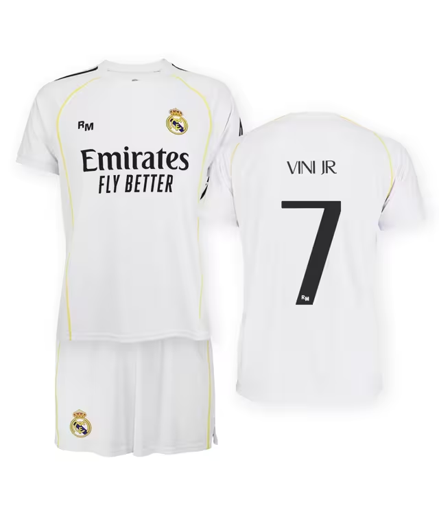 Real Madrid Vinícius Júnior set detský - dres + kraťasy (2025-2026) domáci - oficiálna replika