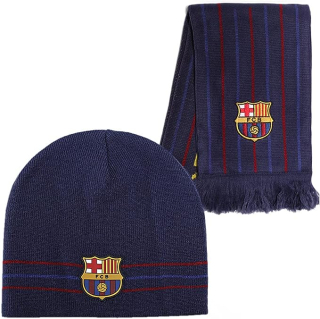 FC Barcelona zimný set tmavomodrý (zimná čiapka + šál) - SKLADOM