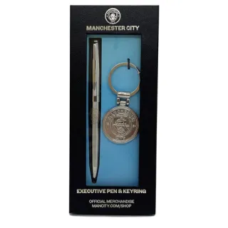 Manchester City set v darčekovej krabičke - pero + prívesok na kľúče - SKLADOM